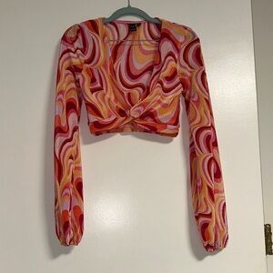 Windsor Vibrant Swirl Long Sleeve Crop Top